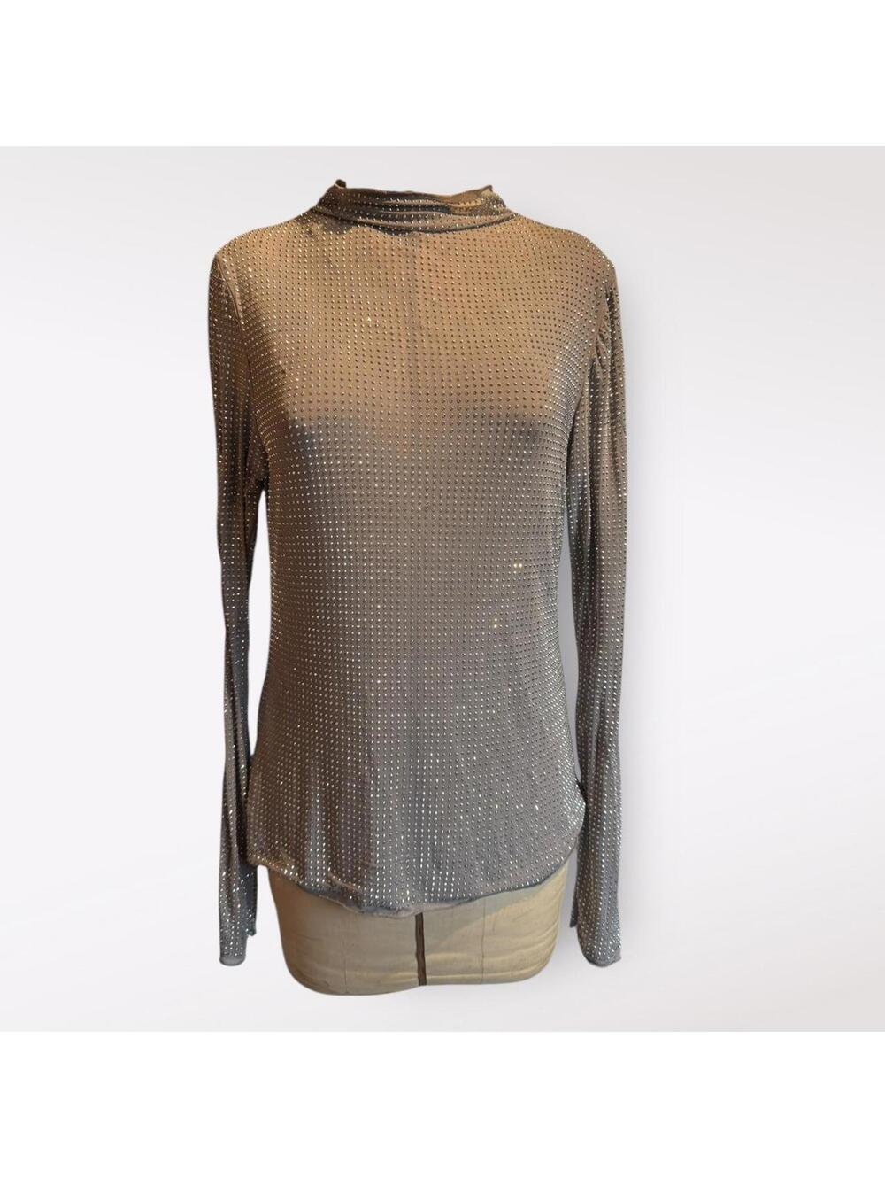 Free People Sheer Silver Studded Mock Turtleneck
